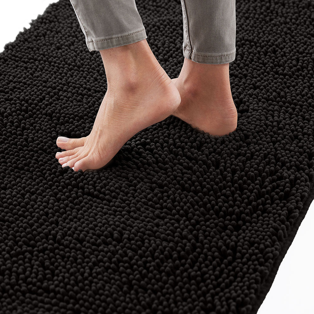 Chenille Bath Rug Gorilla Grip Black 24" x 17"