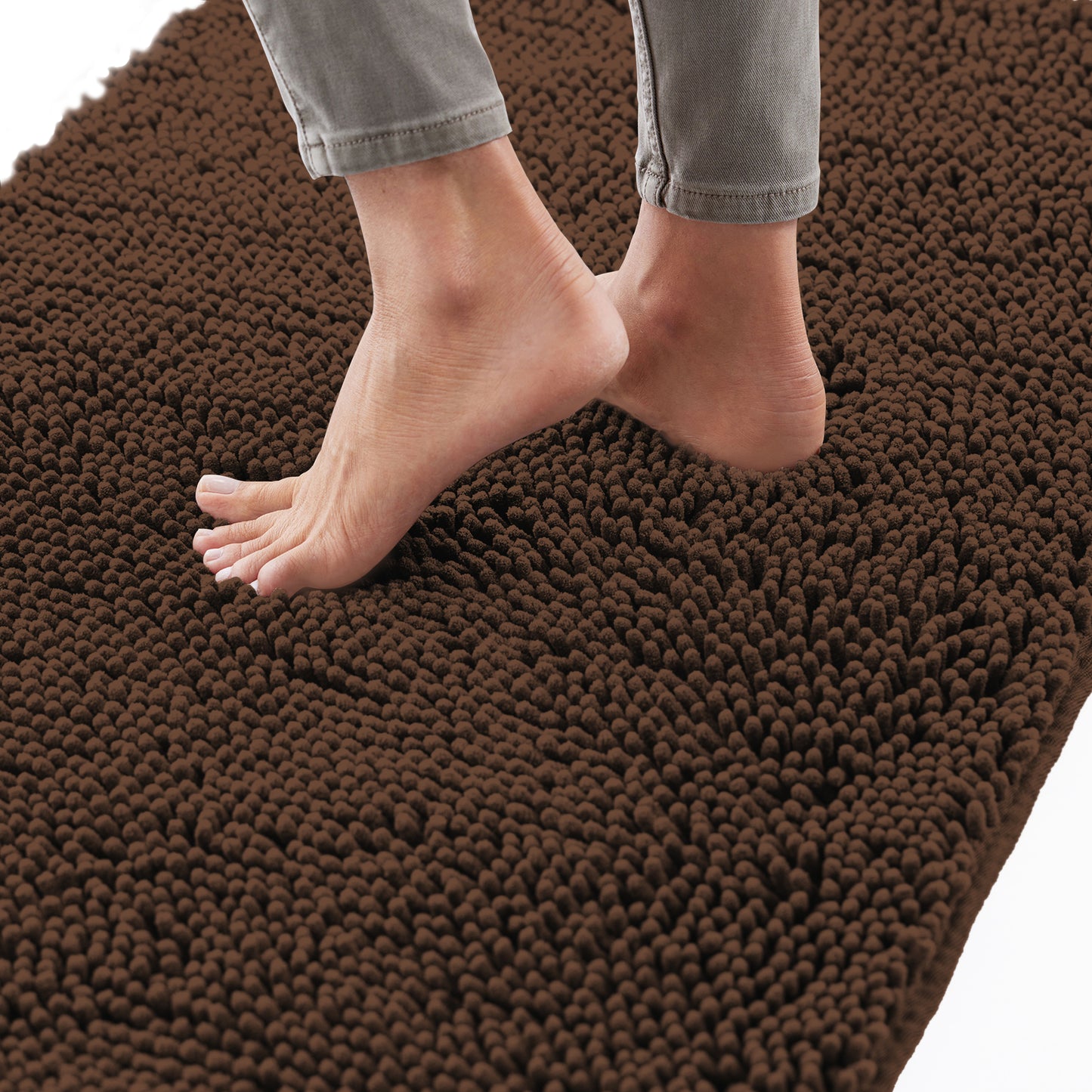 Chenille Bath Rug Gorilla Grip Brown 24" x 17"