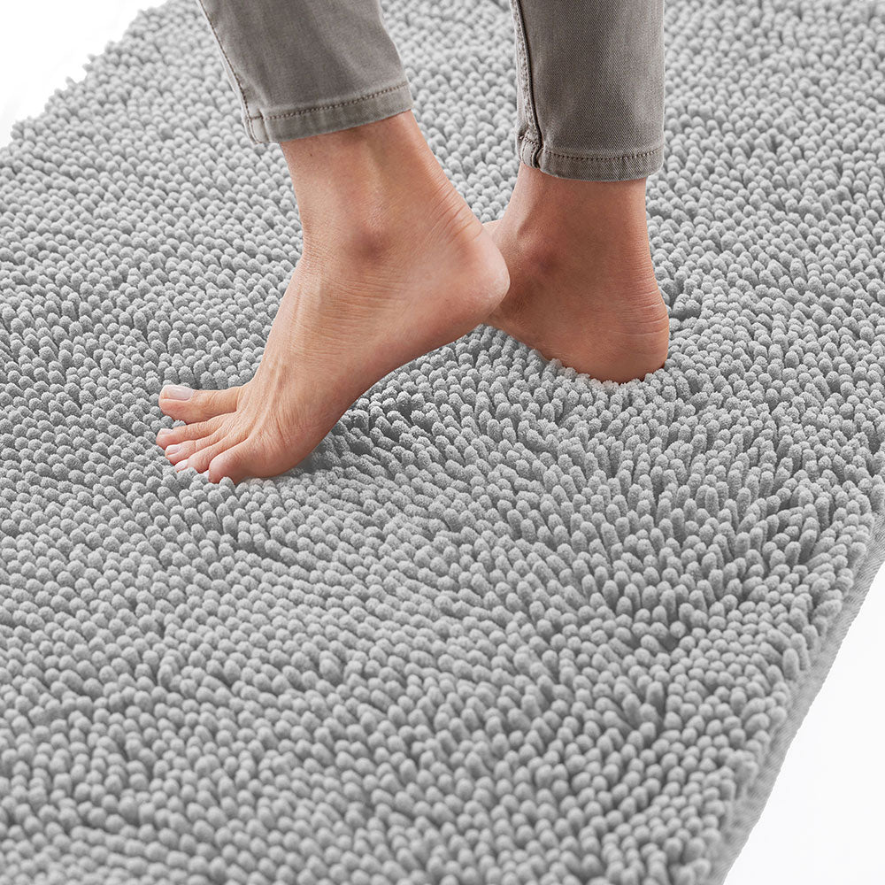 Chenille Bath Rug Gorilla Grip Light Gray 24" x 16"