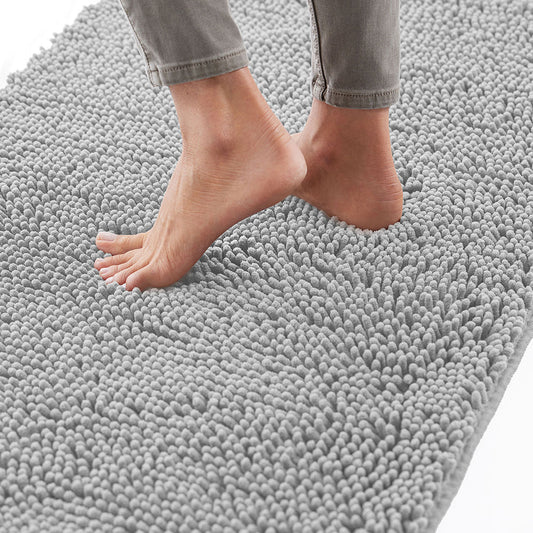 Chenille Bath Rug Gorilla Grip Light Gray 24" x 16"