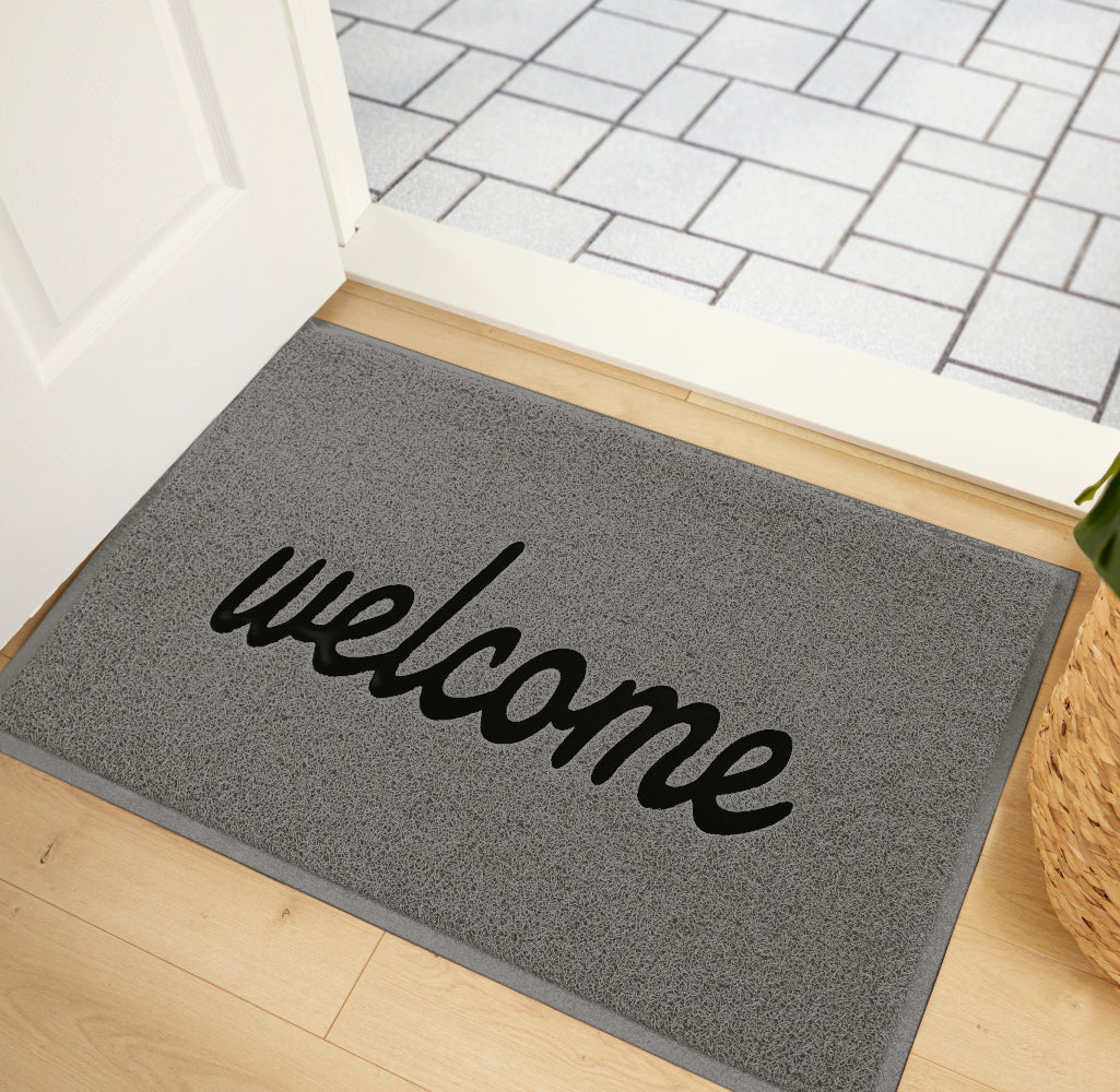 Hello Doormat Gorilla Grip Gray/Black Welcome 30" x 17.3"
