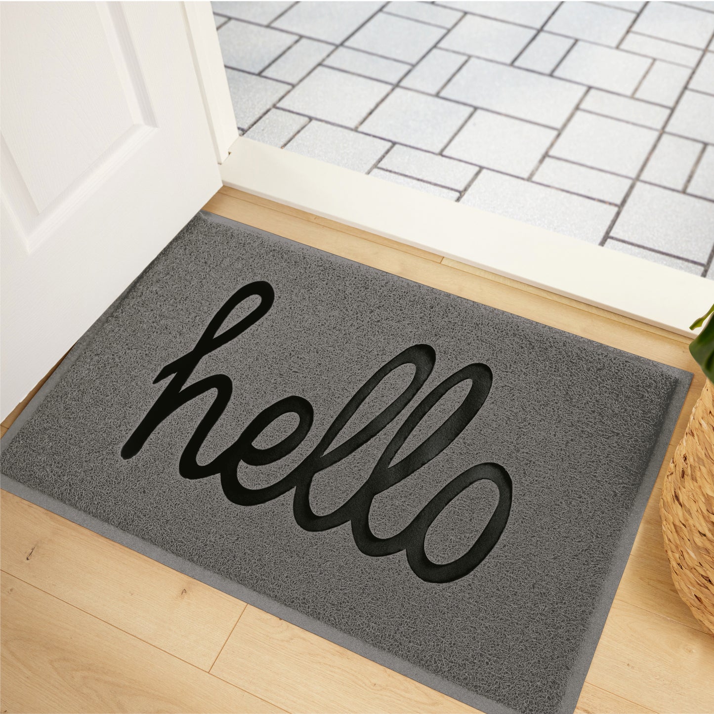Hello Doormat Gorilla Grip Gray/Black 30" x 17.3"