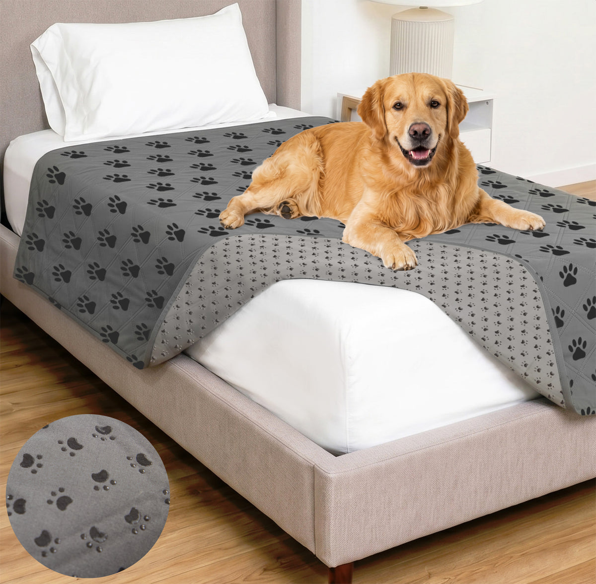 Waterproof Pet Blanket Gorilla Grip Gray Black Paw