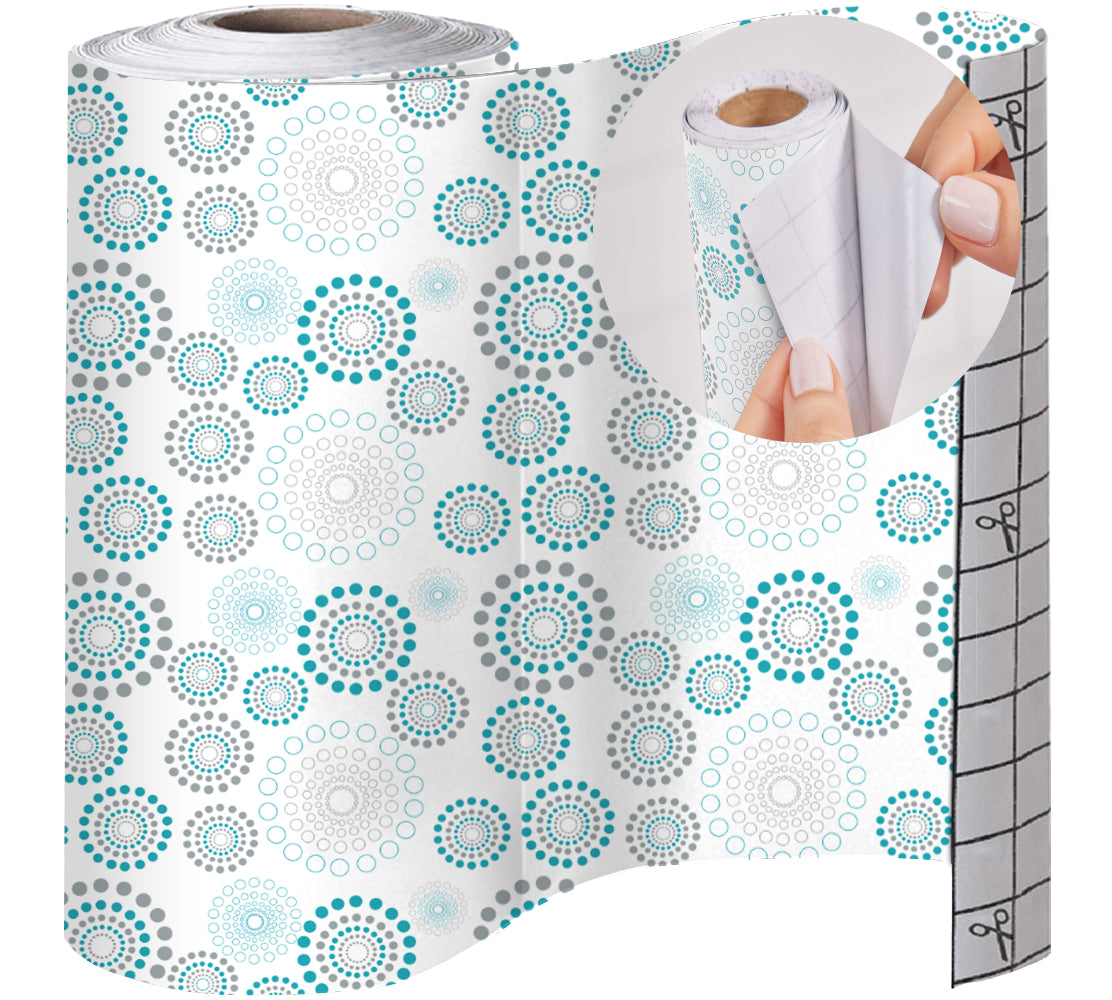 Peel and Stick Liner Gorilla Grip Spiral: Gray/White/Turquoise 11.8"x10'
