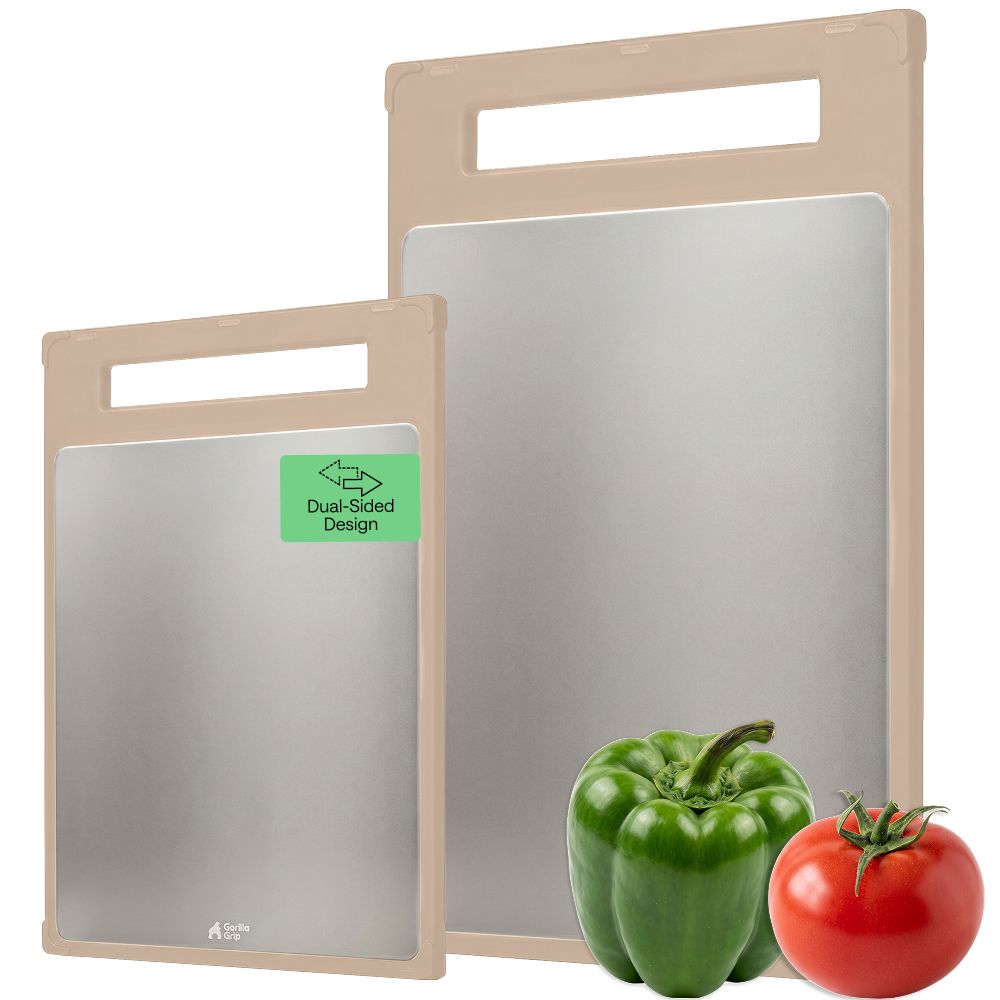 Stainless Steel Cutting Board Gorilla Grip Beige Set of 2 (16x11+ 12x8)