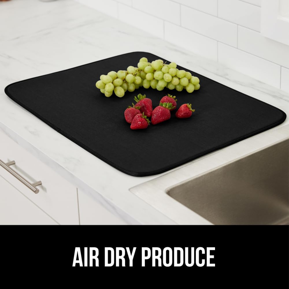 Gorilla Grip Oversized Dish Drying Mat, Food Grade Silicone, Better Aeration, No Condensation, Quick Dry Slip Resistant Kitchen Mats, Raised Edges HEL