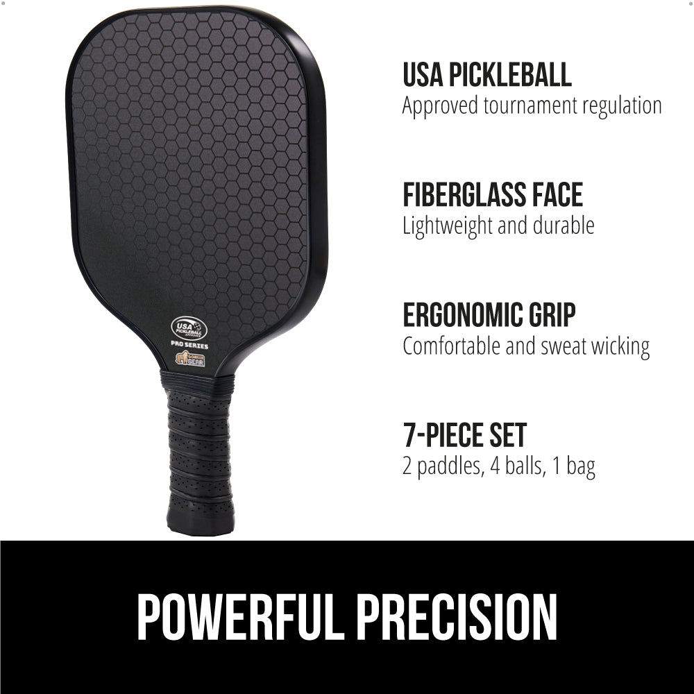 pickleball gear Gorilla Gear Pickleball Paddle Set of 4 with Pickleball Balls, Bag, Usapa Approved Fiberglass Racket, Black