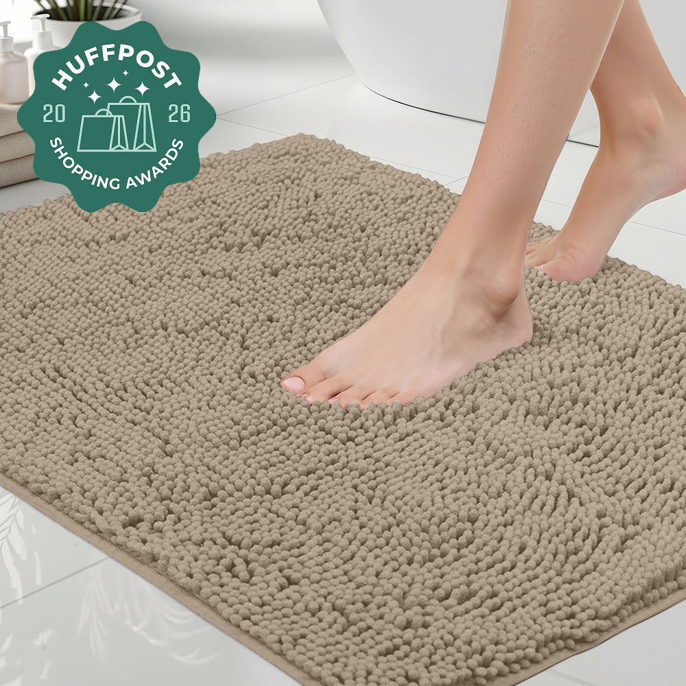 Chenille Bath Rug Gorilla Grip Beige 24" x 17"