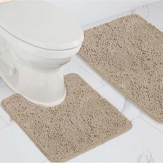 Set of 2 Chenille Bath Rug Gorilla Grip Beige