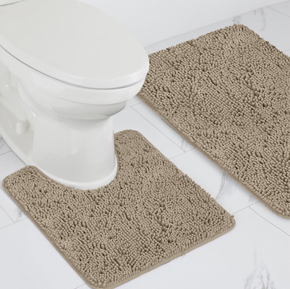 Set of 2 Chenille Bath Rug Gorilla Grip Beige