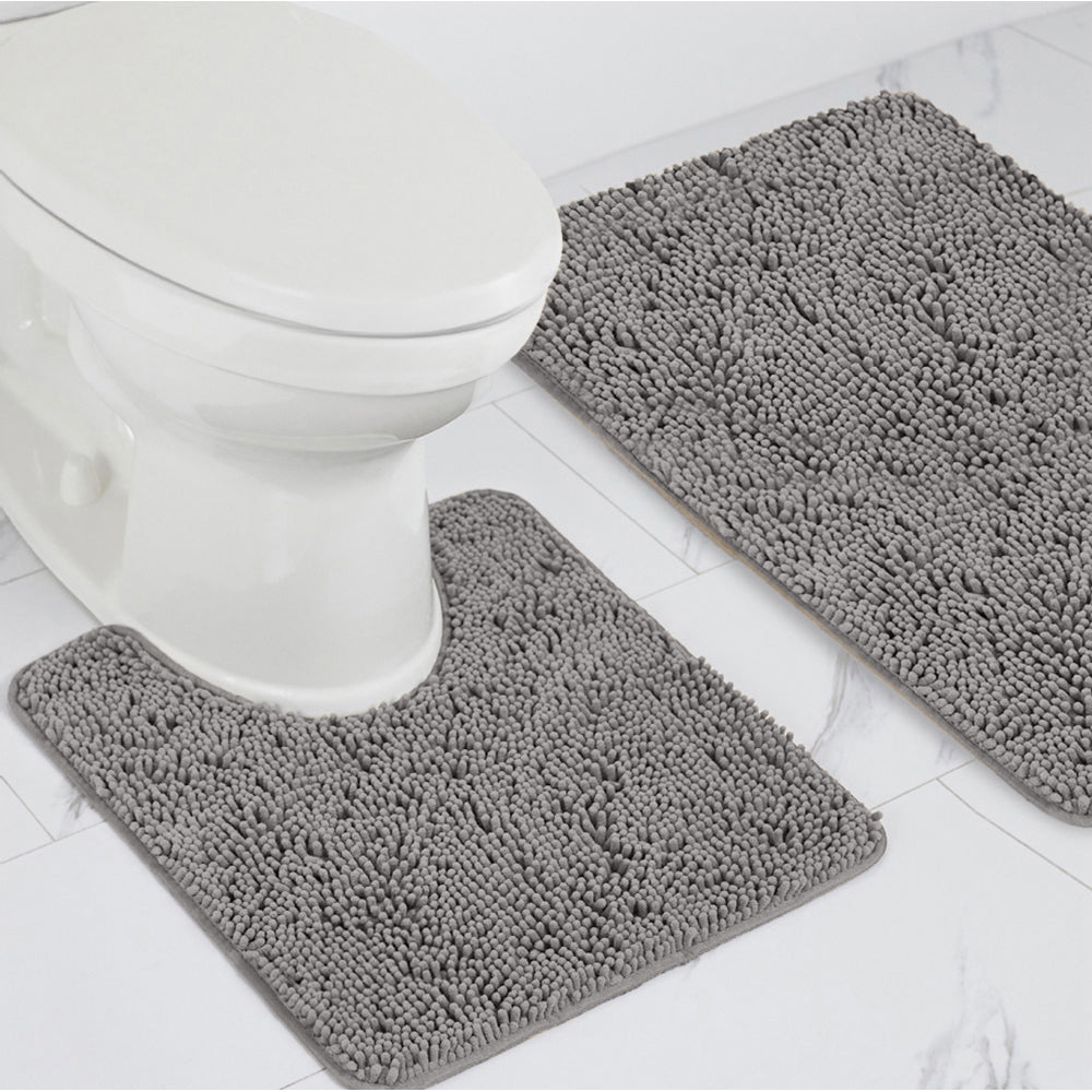 Set of 2 Chenille Bath Rug Gorilla Grip Gray