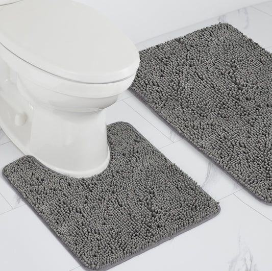 Set of 2 Chenille Bath Rug Gorilla Grip Gray