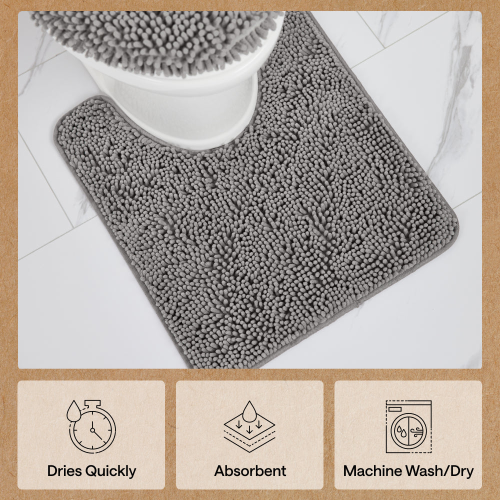 Set of 3 Chenille Bath Rug Gorilla Grip