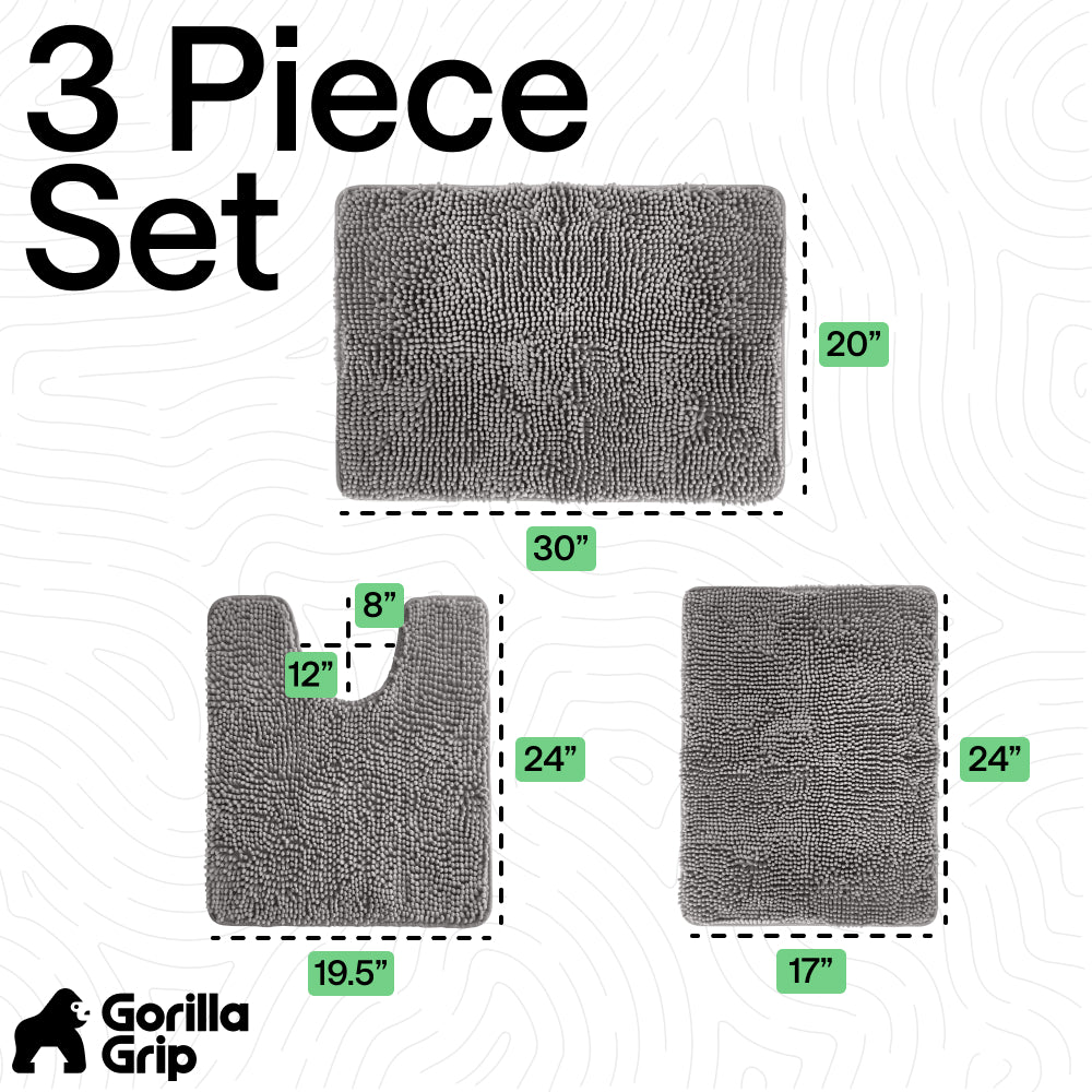 Set of 3 Chenille Bath Rug Gorilla Grip