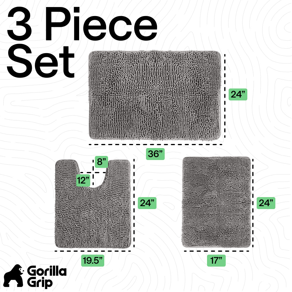 Set of 3 Chenille Bath Rug Gorilla Grip