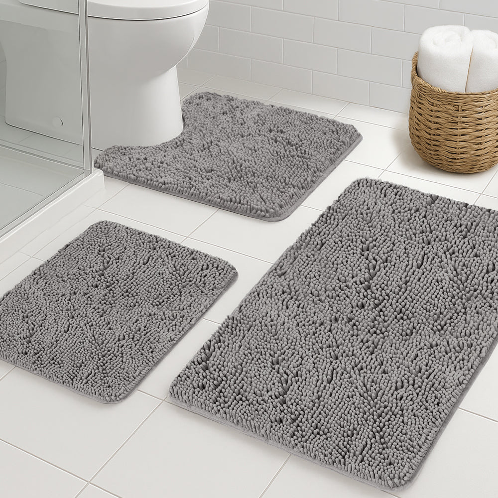 Set of 3 Chenille Bath Rug Gorilla Grip