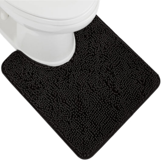 Chenille Bath Rug Contour Gorilla Grip Black Oval Contour