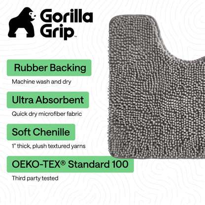 Set of 3 Chenille Bath Rug Gorilla Grip