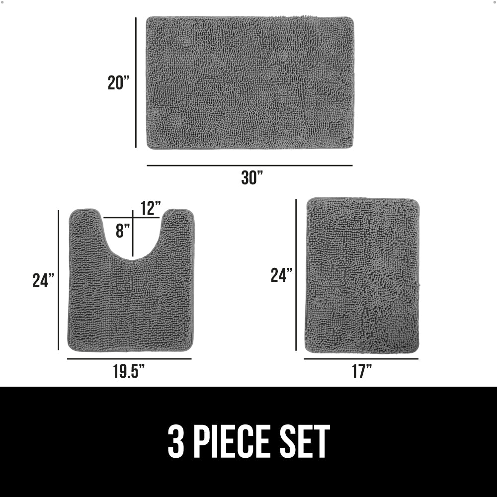 Set of 3 Chenille Bath Rug Gorilla Grip