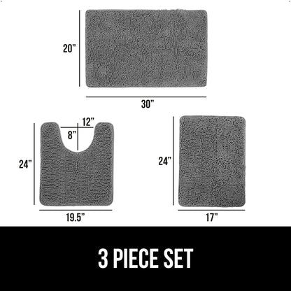 Set of 3 Chenille Bath Rug Gorilla Grip