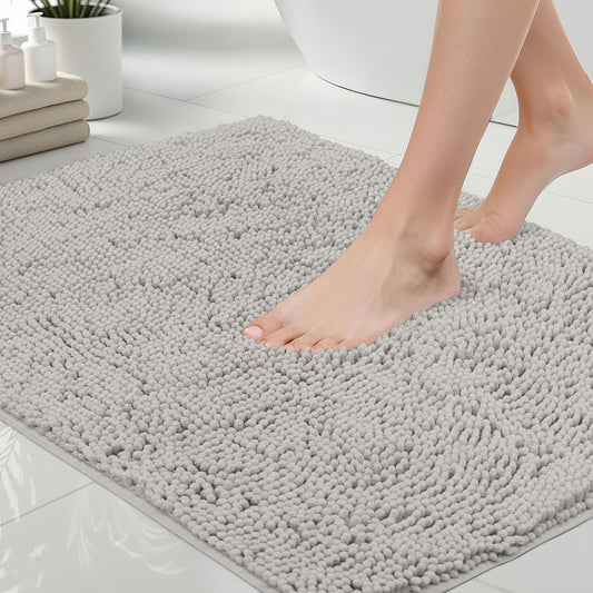 Chenille Bath Rug Gorilla Grip Light Gray 24" x 16"