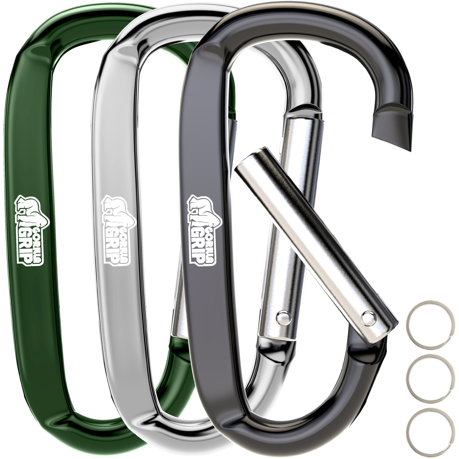 Carabiners Gorilla Grip Black/Silver/Hunter Green 3