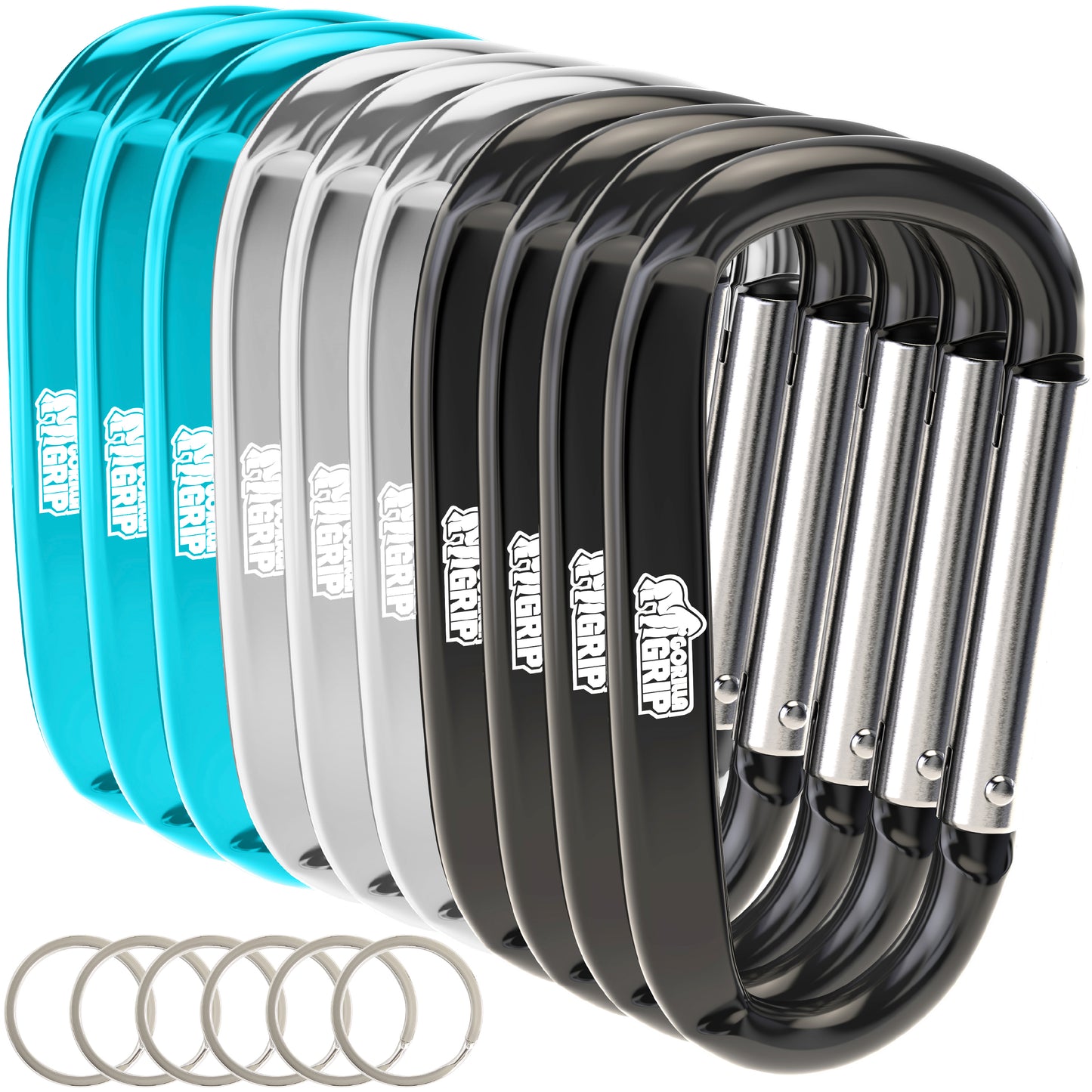 Carabiners Gorilla Grip Black/Silver/Turquoise 10