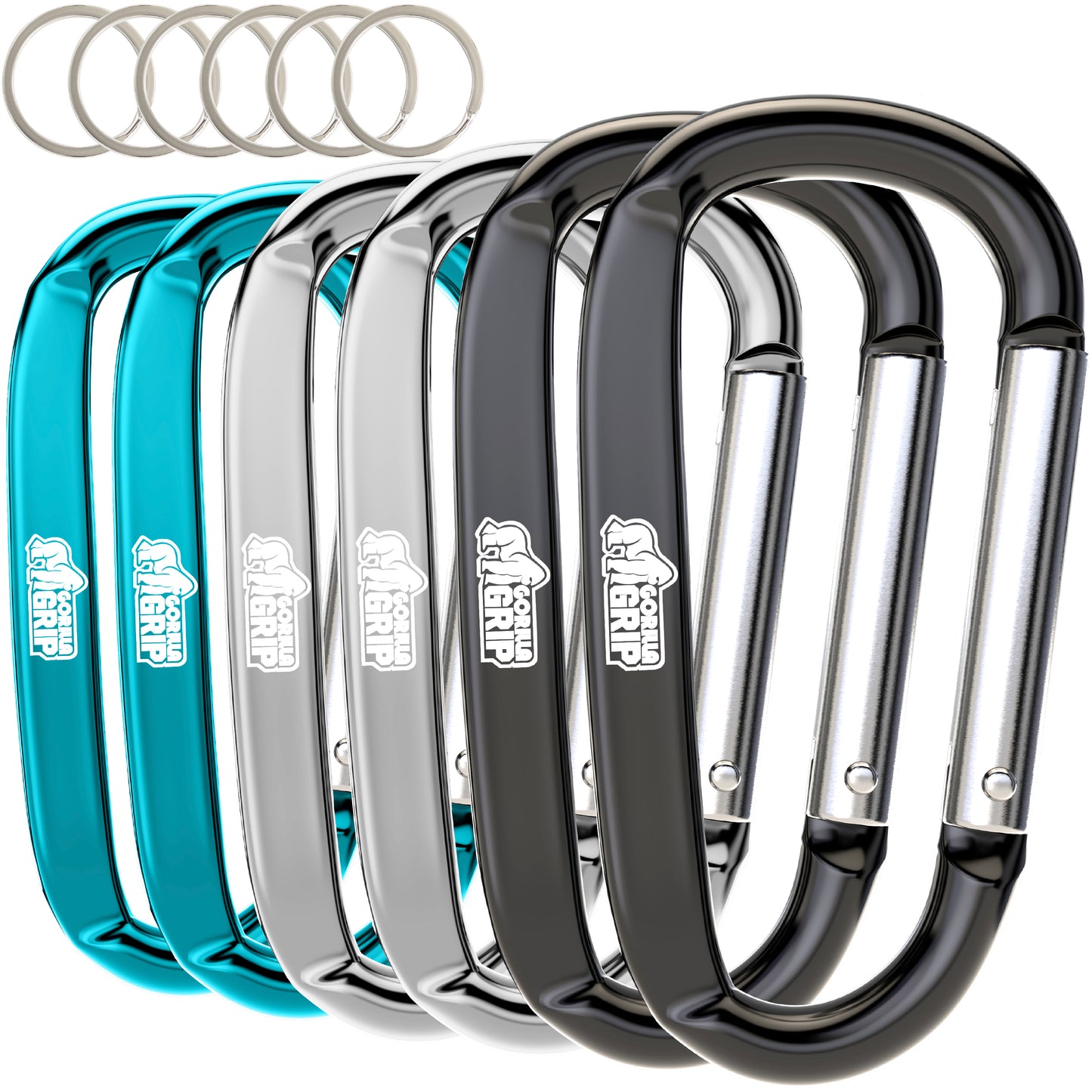 Carabiners Gorilla Grip Black/Silver/Turquoise 6