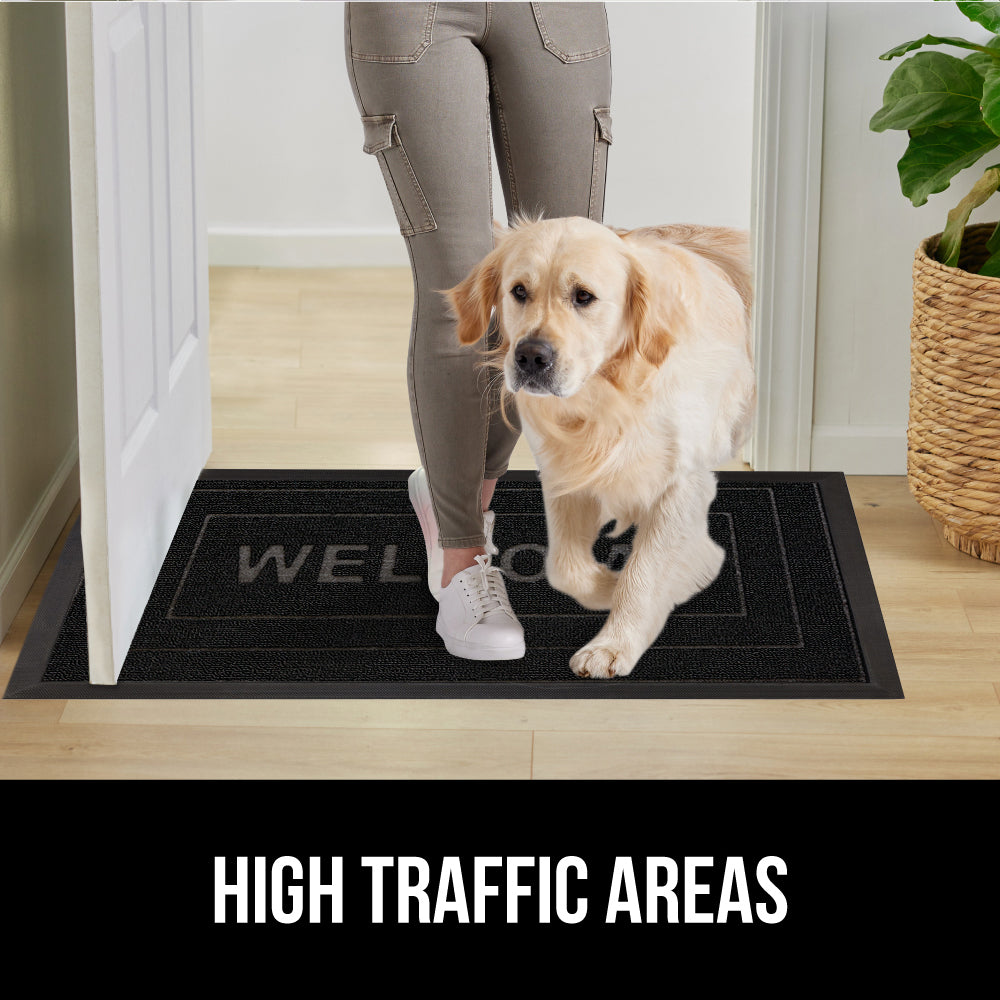Gorilla Grip Weathermax Doormats Shown with a Dog in High Traffic Areas