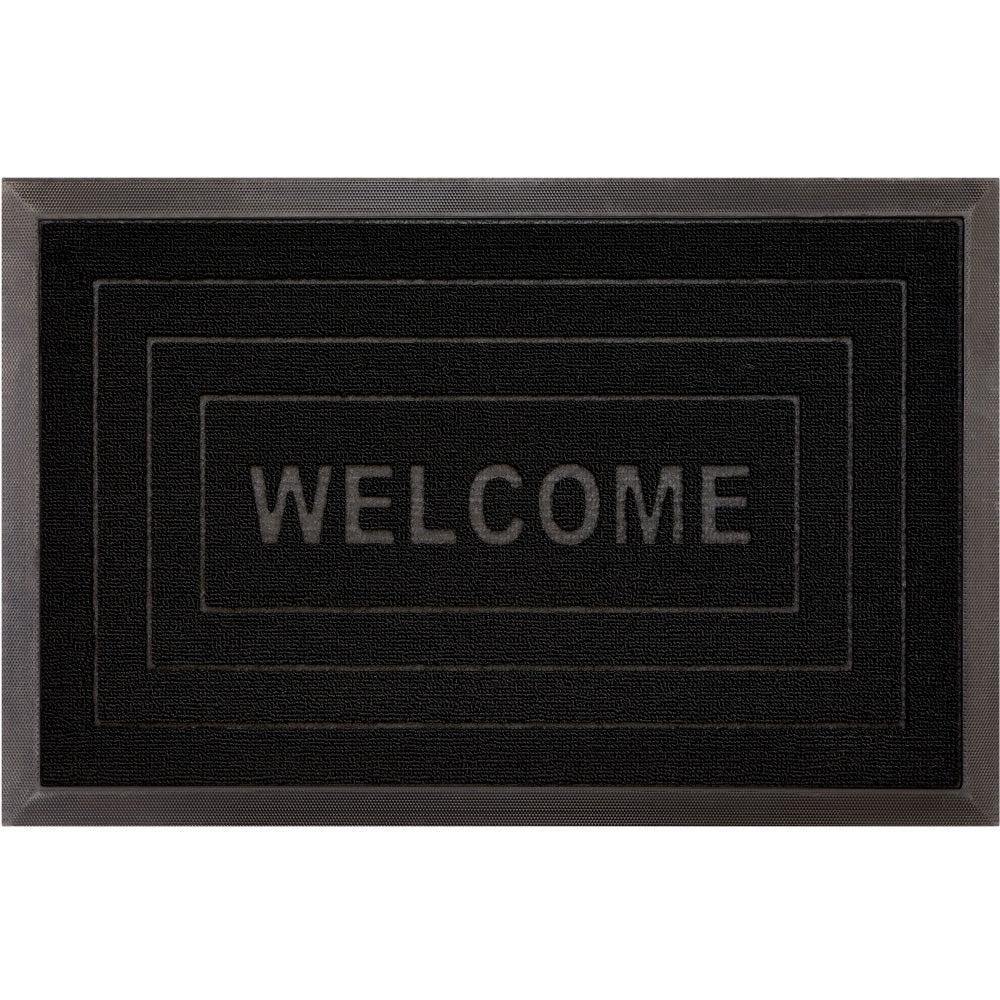 Gorilla Grip Weathermax Doormat Shown in Black with the Phrase Welcome