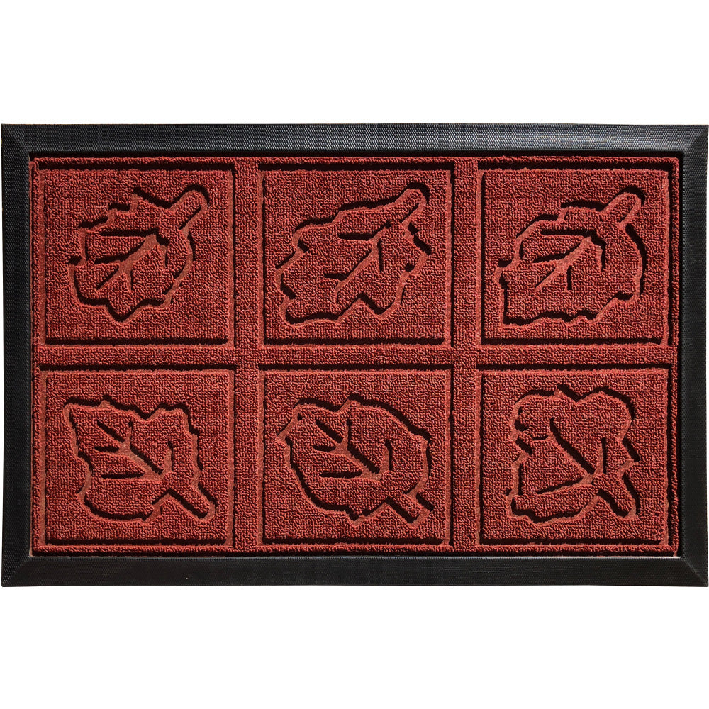 Gorilla Grip Weathermax Doormat Shown in Burgandy with a Pattern of Leaves