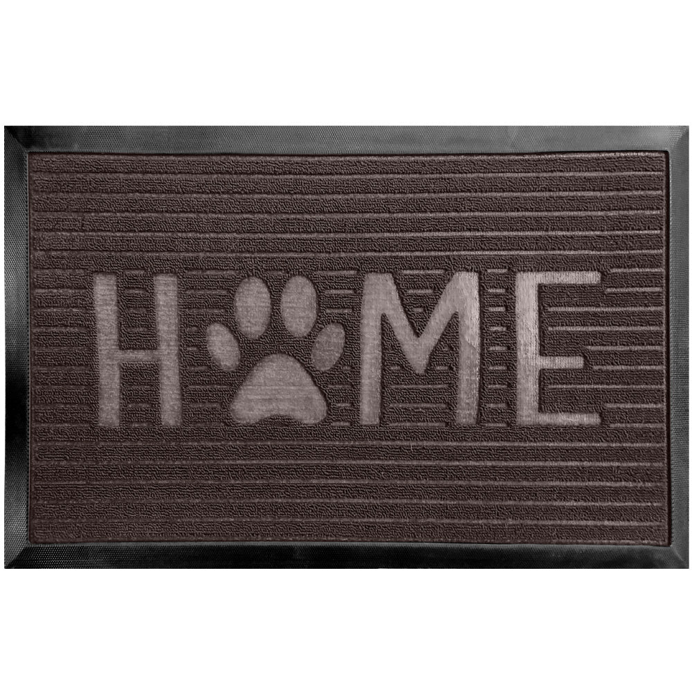 Gorilla Grip Weathermax Doormat Shown in Dark Brown with the Phrase Home with a Paw