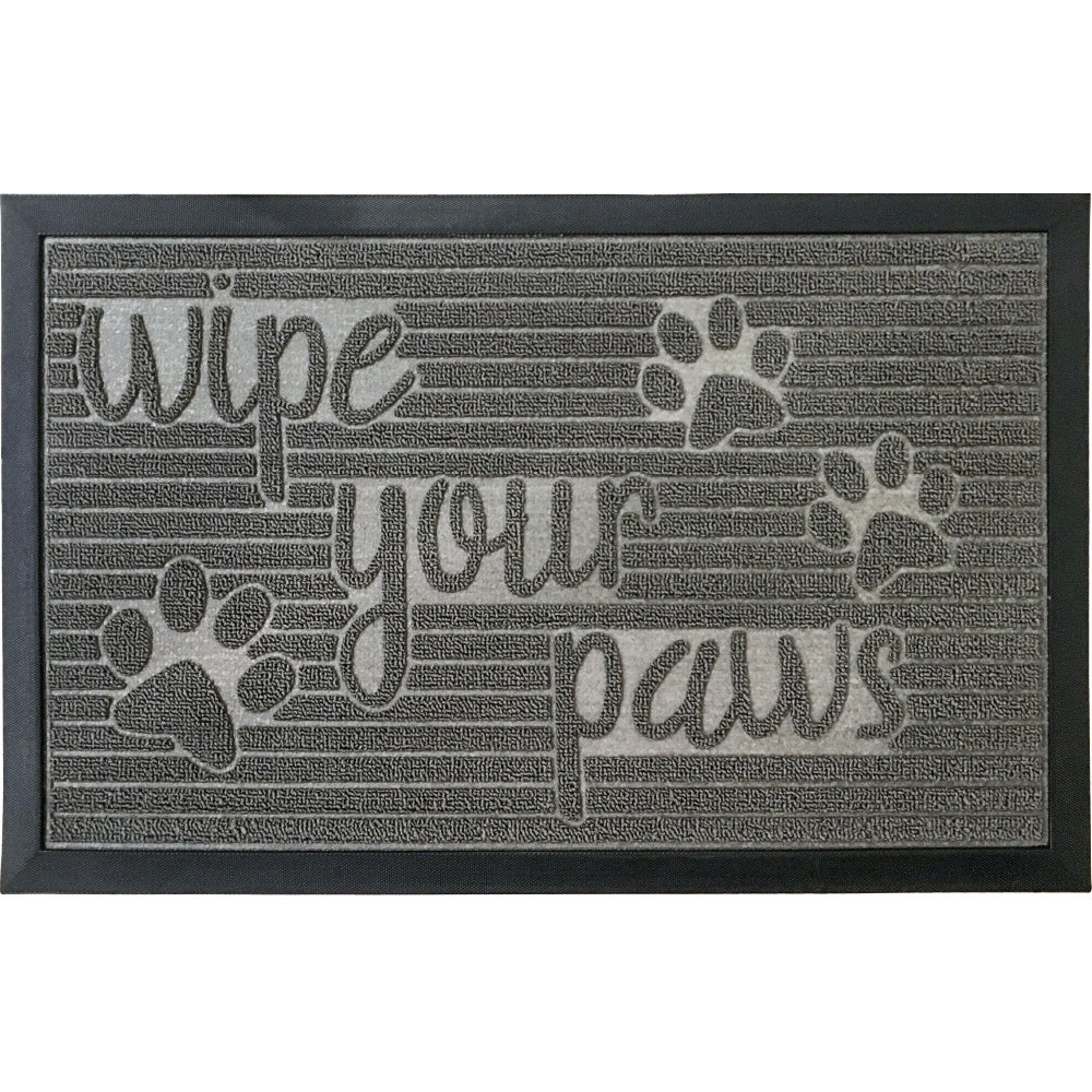 Gorilla Grip Weathermax Doormat Shown in Gray with the Phrase Wipe Your Paws