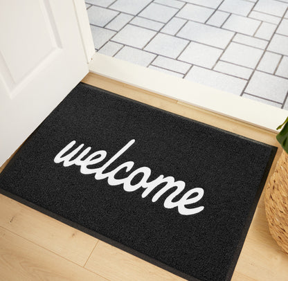 Hello Doormat  Gorilla Grip Black/White Welcome 30" x 17.3" 