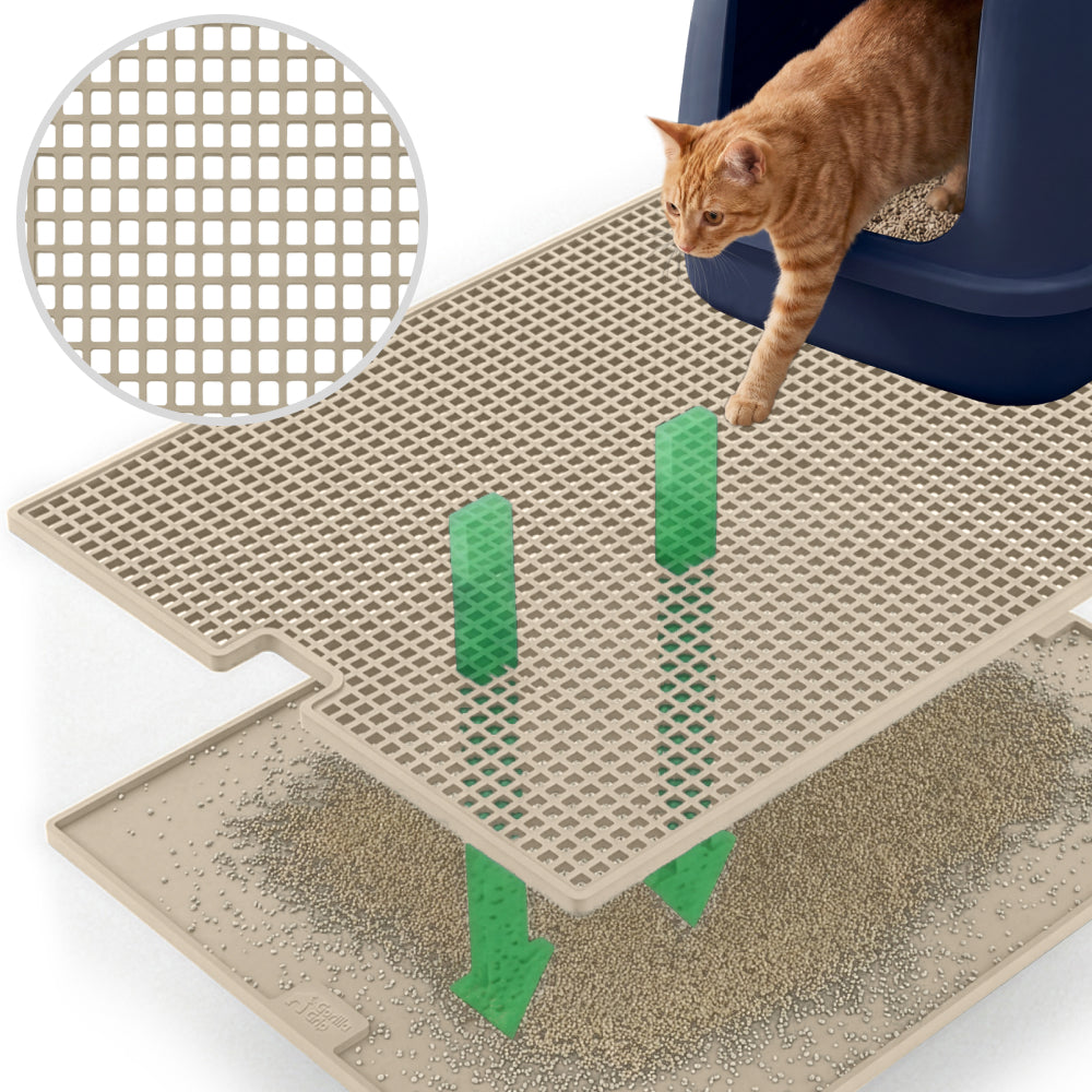 Double Silicone Cat Litter Mat Gorilla Grip Beige 24" x 15"
