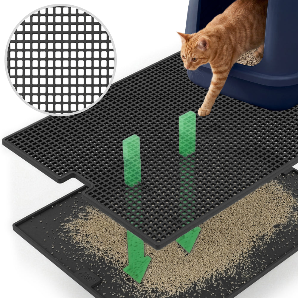 Double Silicone Cat Litter Mat Gorilla Grip Black 24" x 15"
