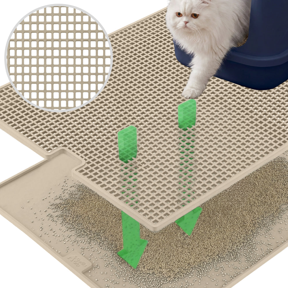 Double Silicone Cat Litter Mat Gorilla Grip Beige 30" x 24"