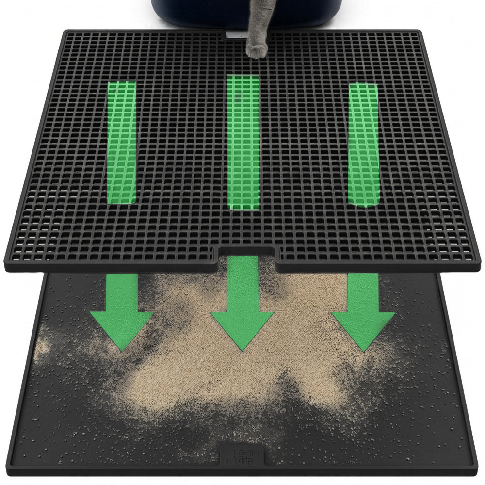 Double Silicone Cat Litter Mat Gorilla Grip Black 35" x 23"
