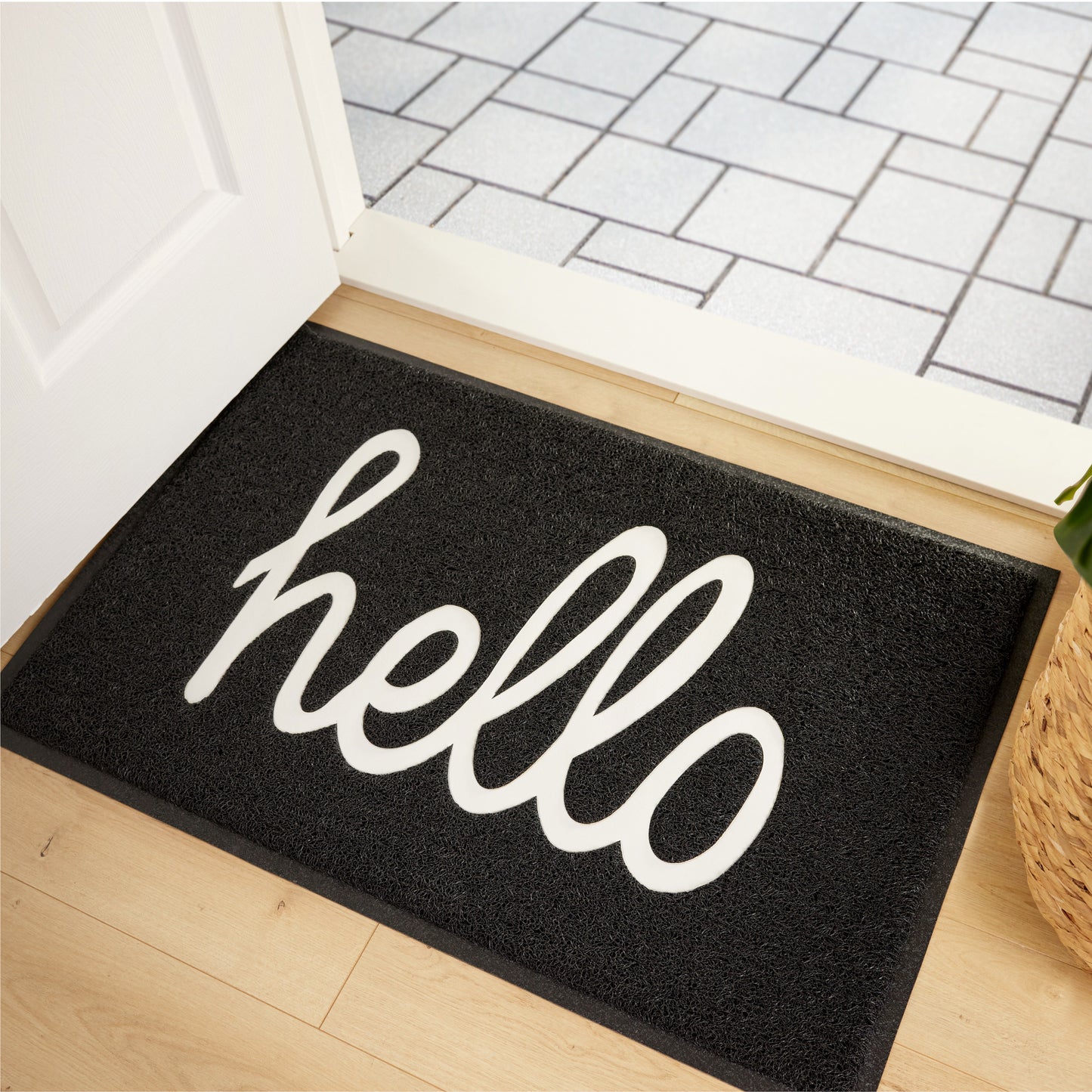 Hello Doormat  Gorilla Grip Black/White 30" x 17.3" 