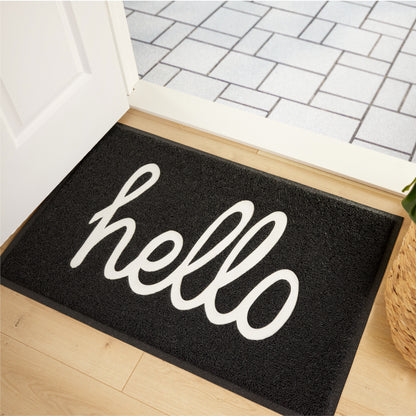 Hello Doormat  Gorilla Grip Black/White 30" x 17.3" 