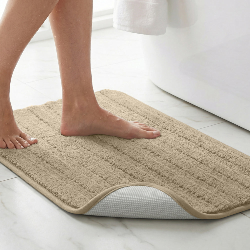 Lines Bath Rug Gorilla Grip Beige 24" x 16"