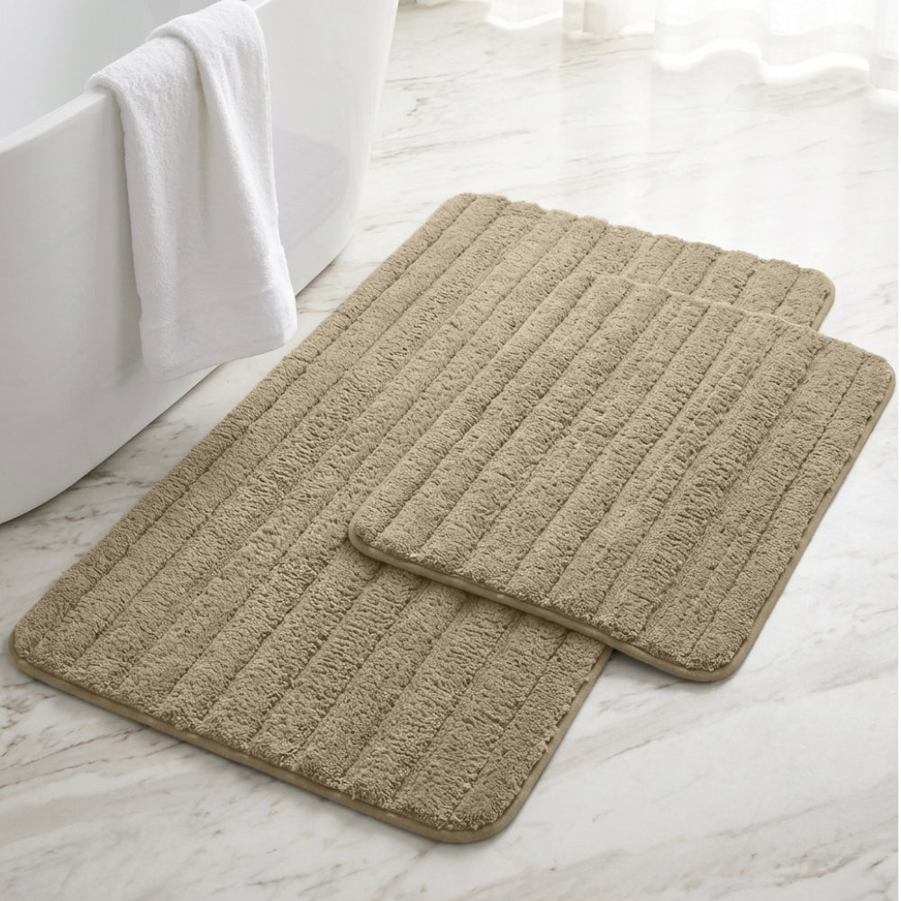 Lines Bath Rug Gorilla Grip Beige 24" x 16" + 30" x 18"