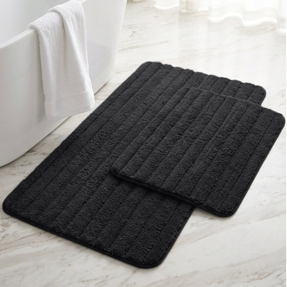 Lines Bath Rug Gorilla Grip Black 24" x 16" + 30" x 18"