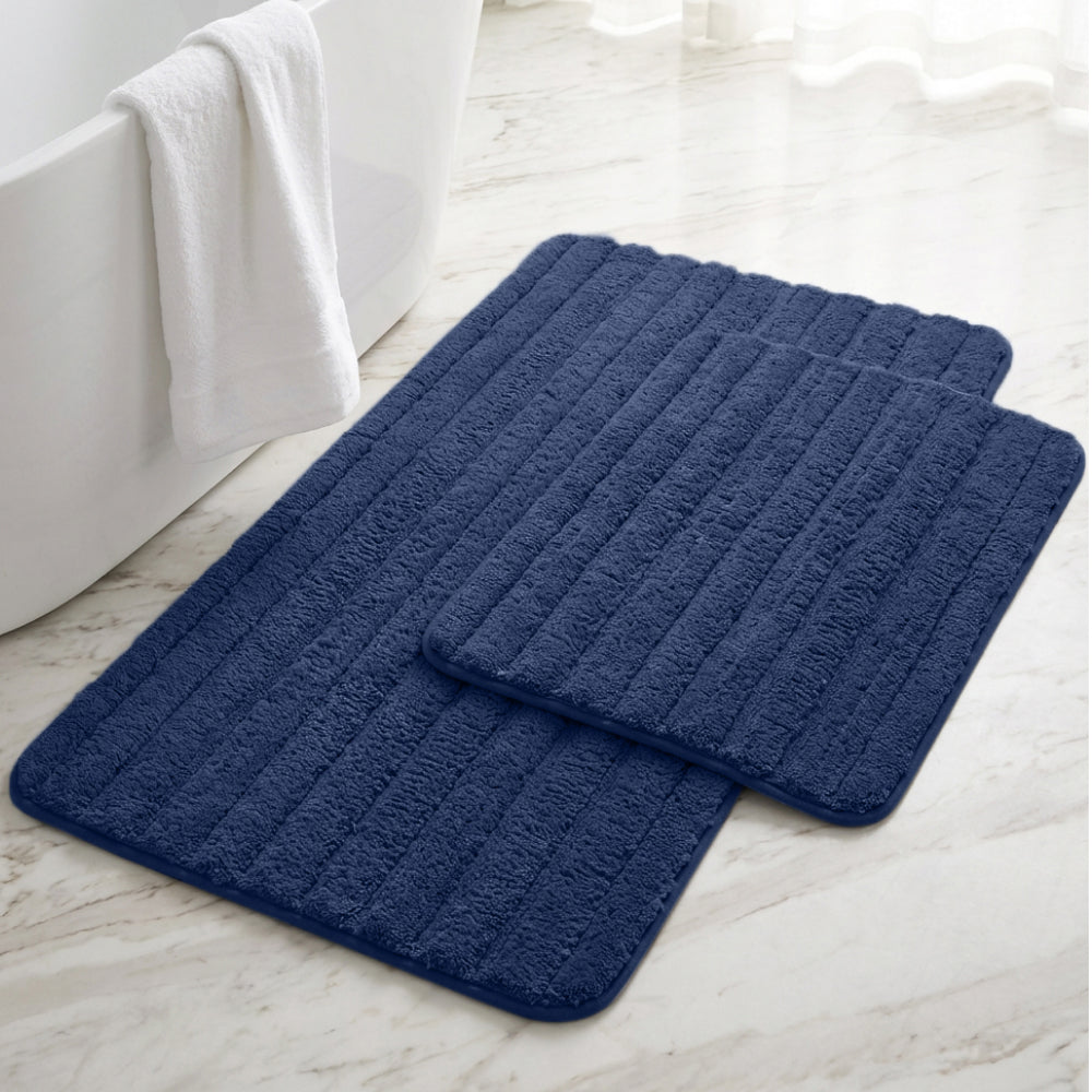 Lines Bath Rug Gorilla Grip Navy 24" x 16" + 30" x 18"