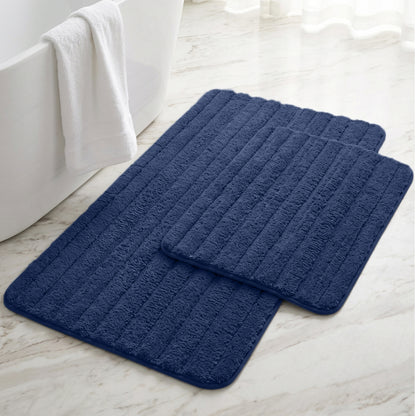 Lines Bath Rug Gorilla Grip Navy 24" x 16" + 30" x 18"