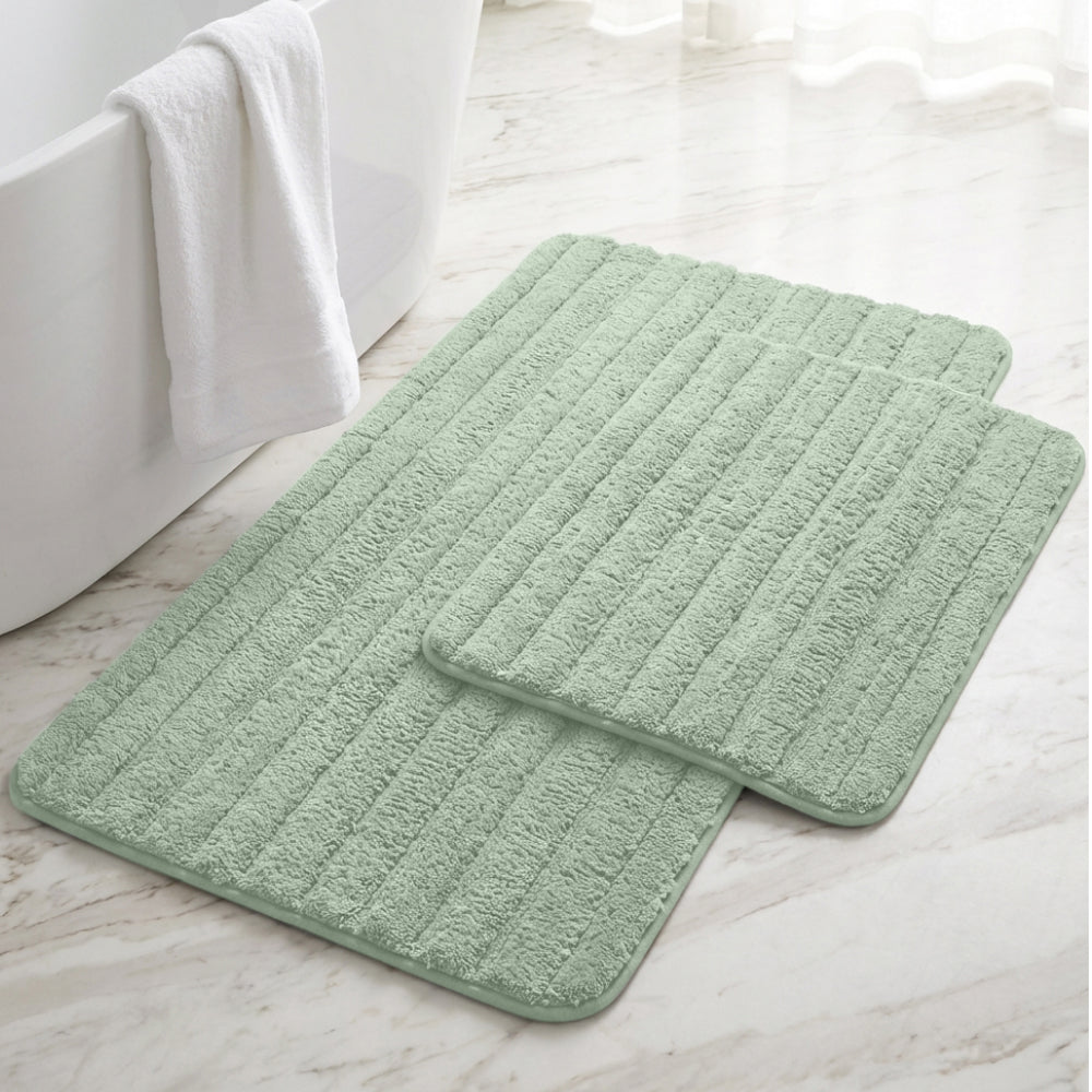 Lines Bath Rug Gorilla Grip Sage 24" x 16" + 30" x 18"
