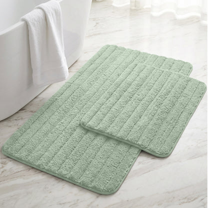 Lines Bath Rug Gorilla Grip Sage 24" x 16" + 30" x 18"