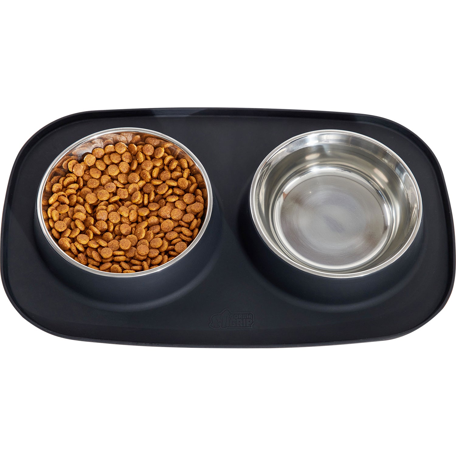 Gorilla Grip 100 Waterproof BPA Free Cat and Dog Bowls Silicone Feeding Mat Set Stainless Steel Bowl Slip Resistant Raised Edges Catch Water Food