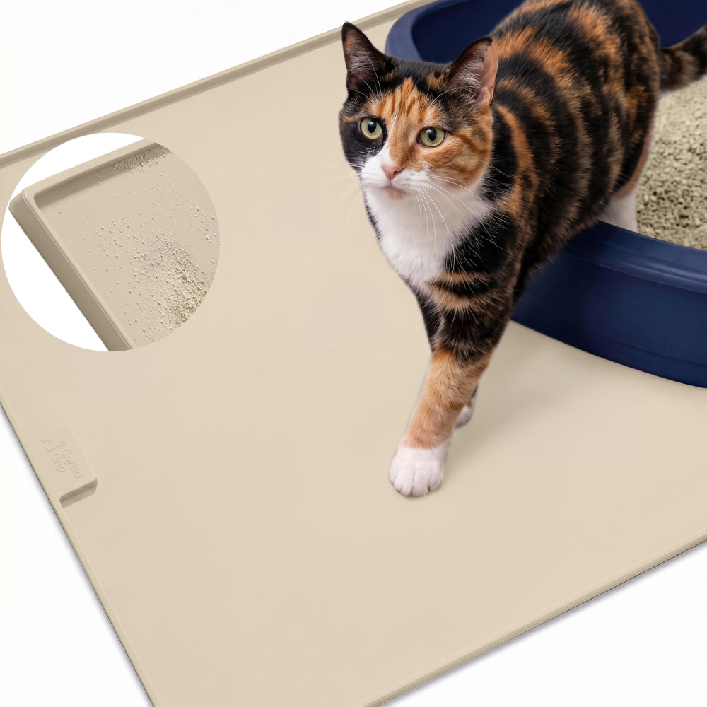 Silicone Cat Litter Box Mat Gorilla Grip Beige 24" x 15"