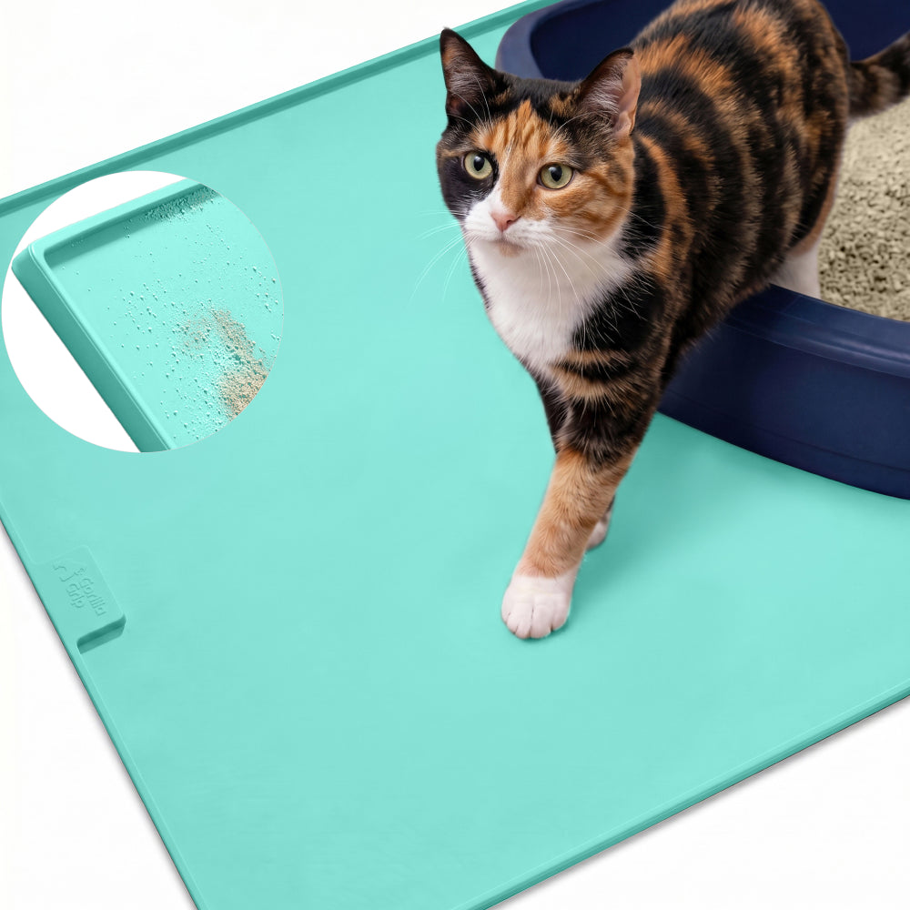Silicone Cat Litter Box Mat Gorilla Grip Turquoise 24" x 15"